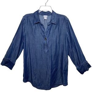 Chico’s Touch of Cool Tencel Tunic Top Indigo Blue Size 8/10